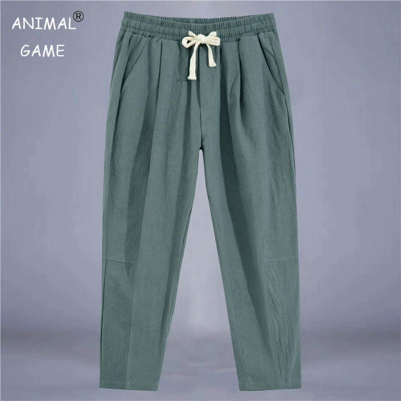 

Autumn Cotton Mens Lightweight Pants Casual Solid Color Streetwear Loose Straight Drawstring Baggy Pants Sport Sweatpants