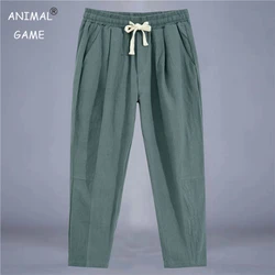 Autumn Cotton Mens Lightweight Pants Casual Solid Color Streetwear Loose Straight Drawstring Baggy Pants Sport Sweatpants