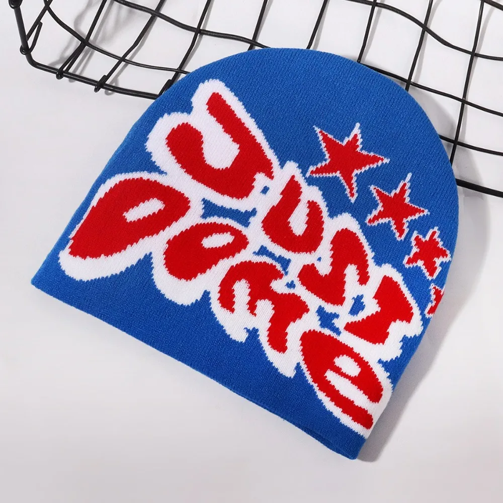 Готическая шерстяная акриловая вязаная шапка Y2k с буквенным принтом в стиле хип-хоп, теплая холодная шапка для мужчин и женщин