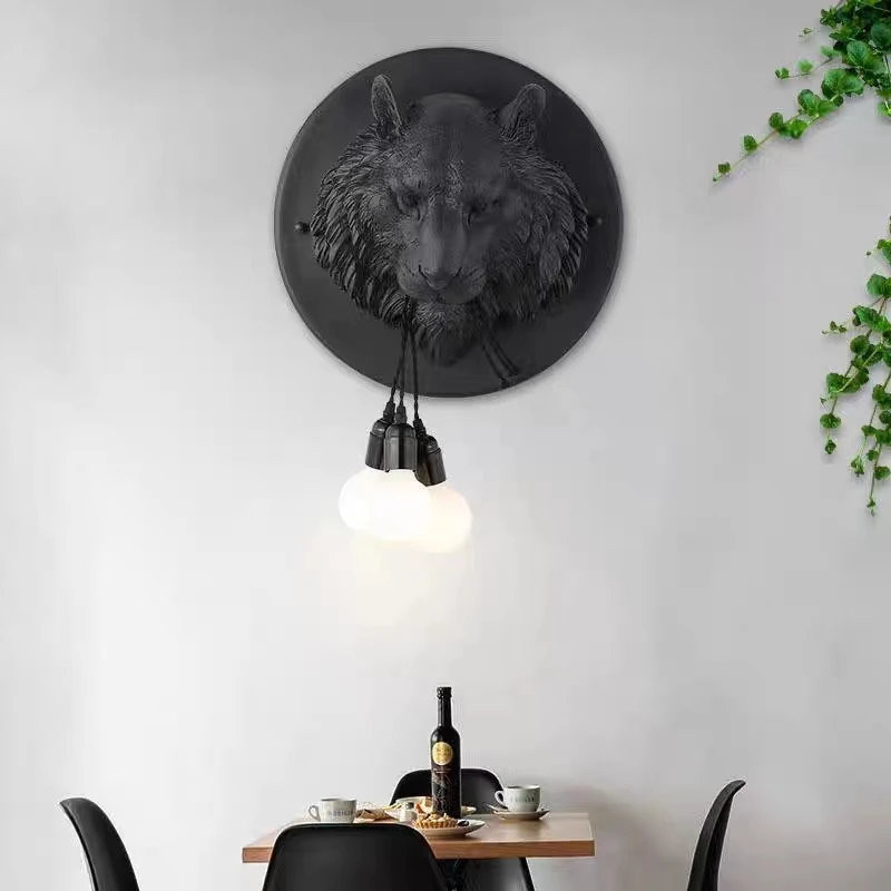 

Amsterdam Wall Lamp Nordic Animal head Resin Lamp Vintage lion dog lamp Gorilla Light Bar Loft Art Decor bedside background lamp