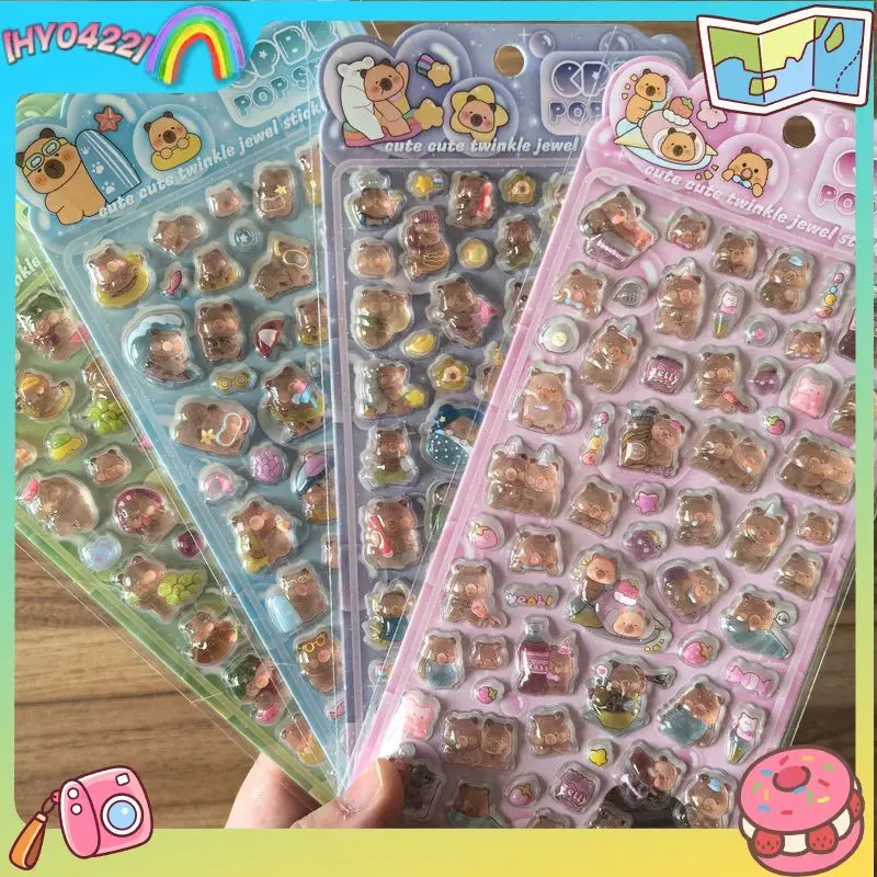 

3d Capybara Relief Crystal Stickers Cartoon Animal Decals For Kids Diy Handcraft Scrapbooking Phone Case Laptop Notebook Album