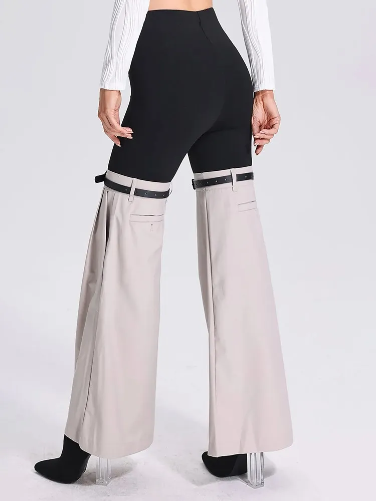 Imagem -04 - Bpn-calça Alga de Cintura Alta Feminina com Cintos Retalhos Emagrecimento Cor de Sucesso Casual Temperamento Roupas Femininas Nova Moda