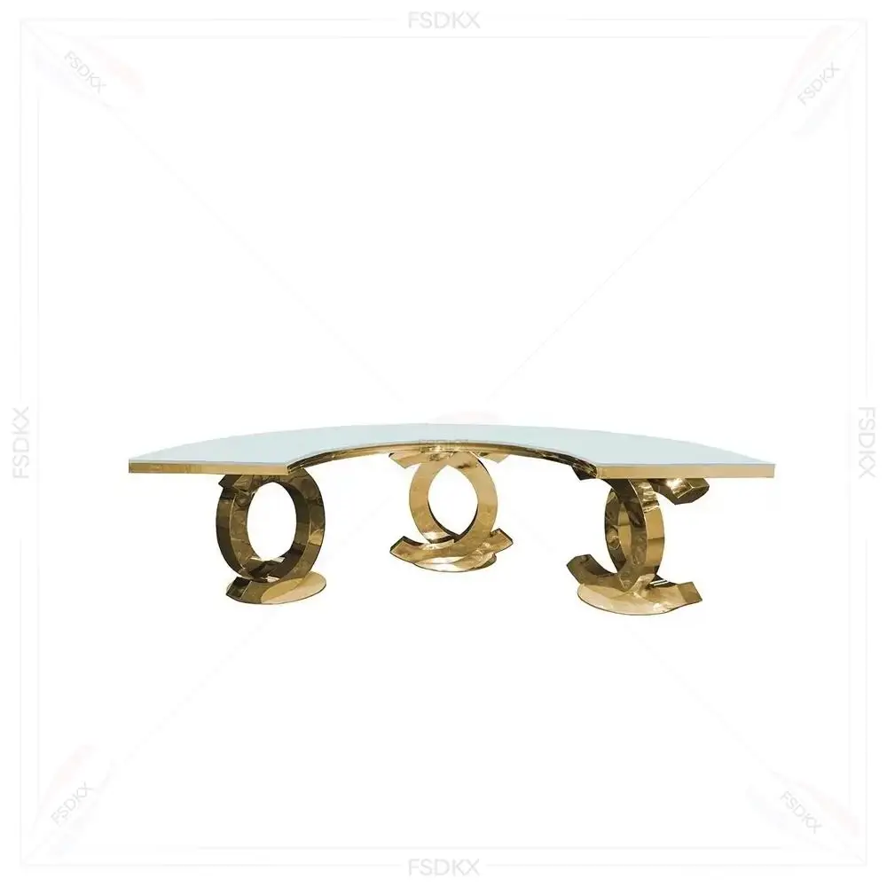 Wholesale Banquet Event Party Gold Leg Serpentine White Top Table Event Furniture Luxury Tables for Wedding