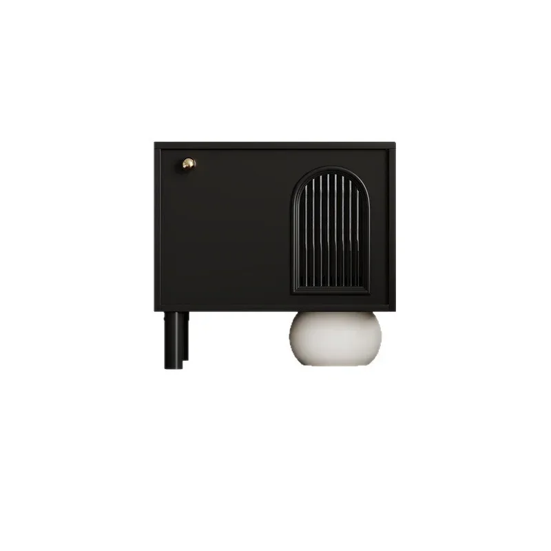 

Italian minimalist creative bedside table black retro bedroom home light luxury high-end storage bedside cabinet