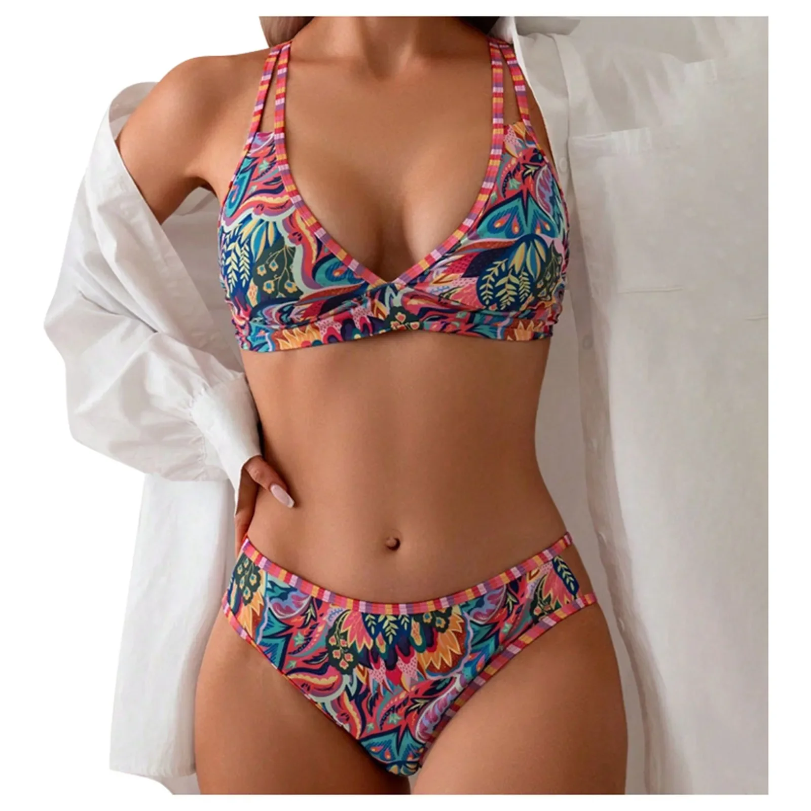 

Swimsuit 2025 Trend Luxury Women'S High End Printed Halterneck Bikini Set Beachwear Boho Fashionable European & Style