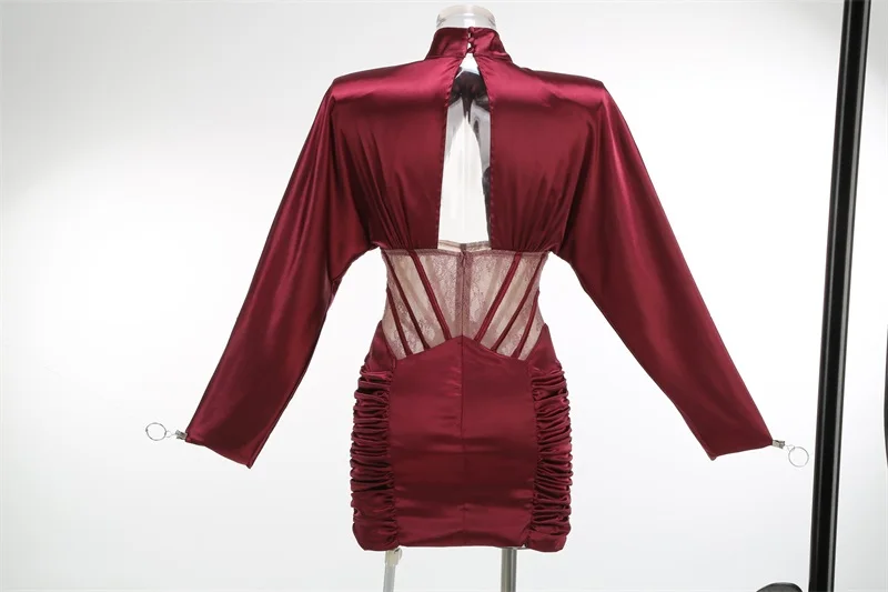 Robe de bal de luxe en Satin pour femmes, Corset ajouré, manches longues, gaine formelle de bal de mariage, Slim, courte, Mini Robe de soirée