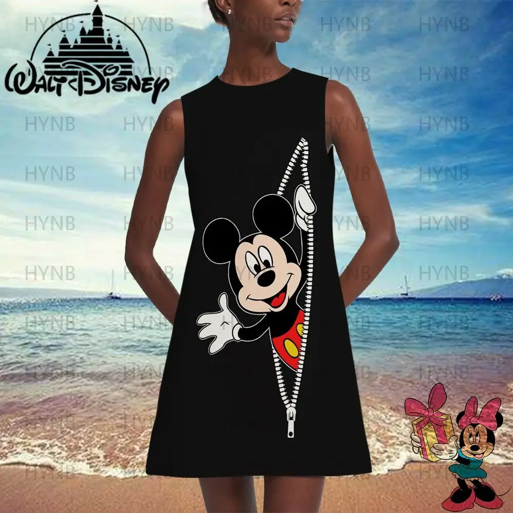 Minnie Mouse Cover-ups Sexy Summer Dresses Woman 2022 Cool Disney Women Fashion Y2k Mini Dress Party Mickey African Print Beach