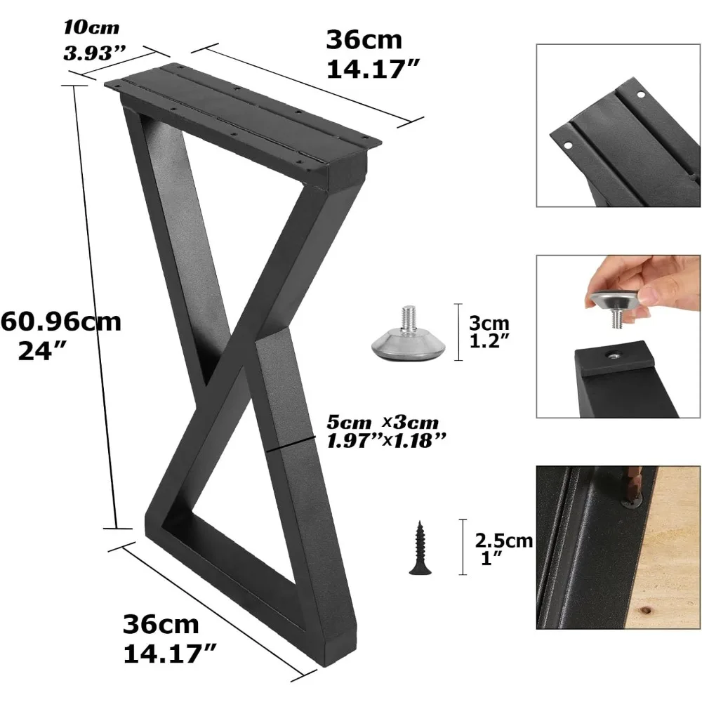 أرجل طاولة معدنية على الطراز الصناعي مقاس 24 بوصة لمشاريع DIY المنزلية، أرجل مكتب قابلة للتعديل لمنضدة الليل والقهوة والنهاية والجانبية #4