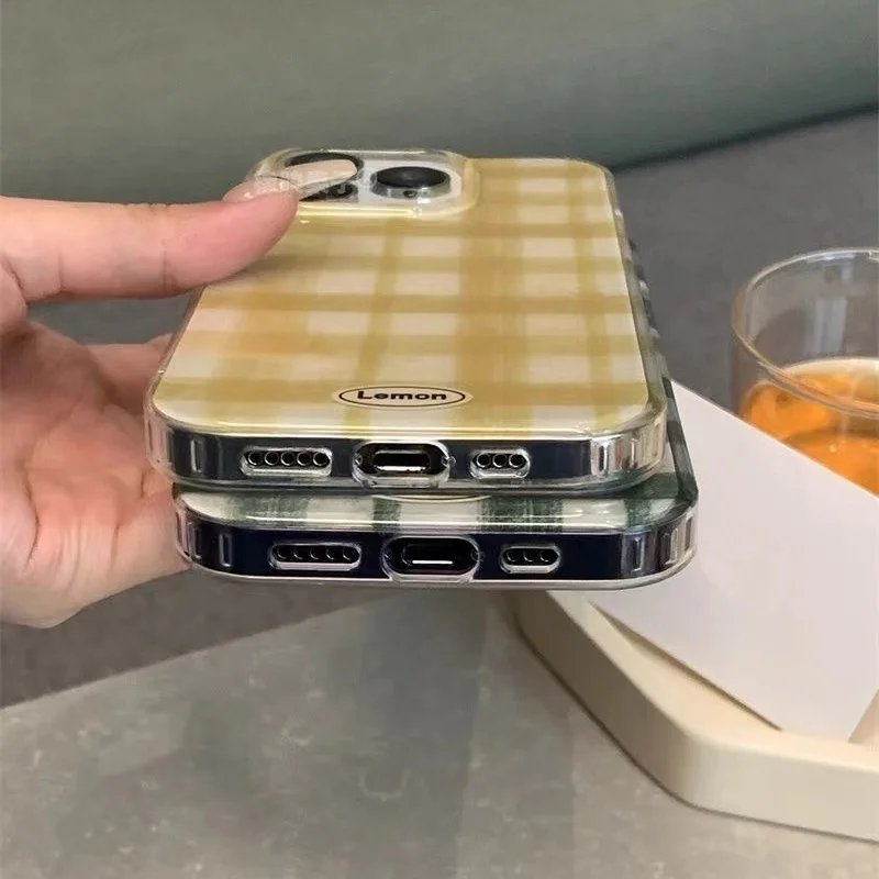 Simple colored checkered phone case For iPhone 11 12 13 14 15 pro max