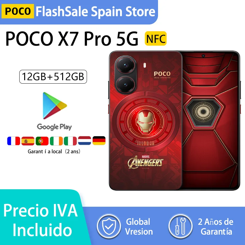 POCO X7 Pro 5G, NFC, Iron Man Edition Red, Dimensity 8400-Ultra, 50MP camera, CrystalRes AMOLED 1.5K 120Hz display, 6000mAh battery,Charger Not Included