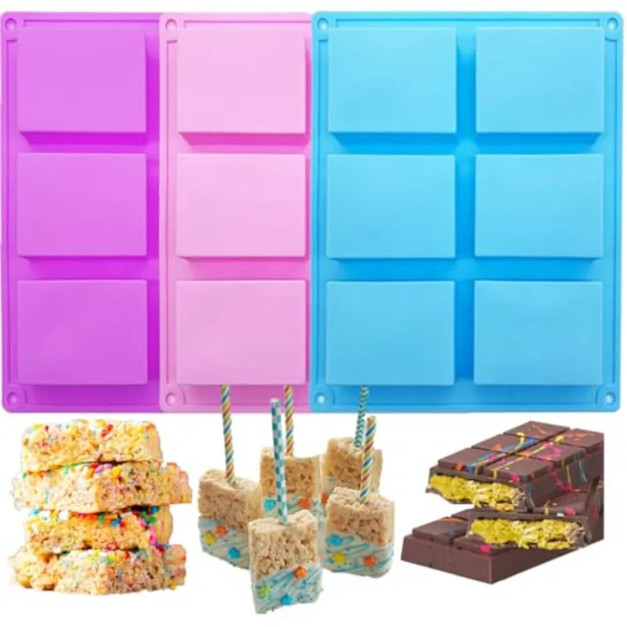 

Rice Scks Molds for Rice Krispy Treat Baking 3pcs 6-Cavity Dubai Deep Chocolate Bar Mold for Baking Rice Cereal Bars Chocolate
