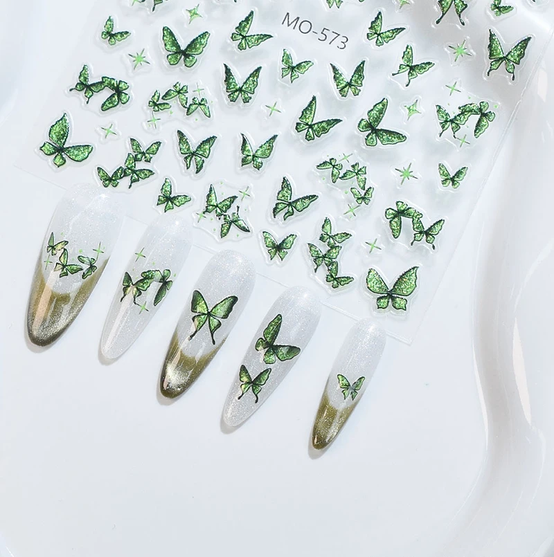 Calcomanías para decoración de uñas con mariposas blancas elegantes en relieve 5d, pegatinas para decoración de puntas de manicura