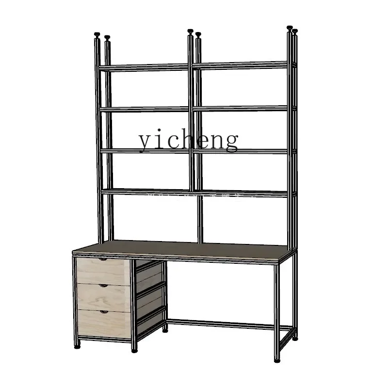 W5.14 Aluminum Frame Bookshelf with Cabinet Computer Storage Writing Desk for Small Spaces