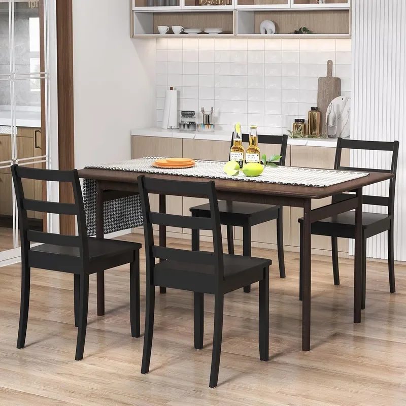 Wood Dining Chairs Set of 4 Black Wooden Armless Kitchen Chairs with Solid Rubber Wood Legs Non Slip Foot Pads Max Load 400