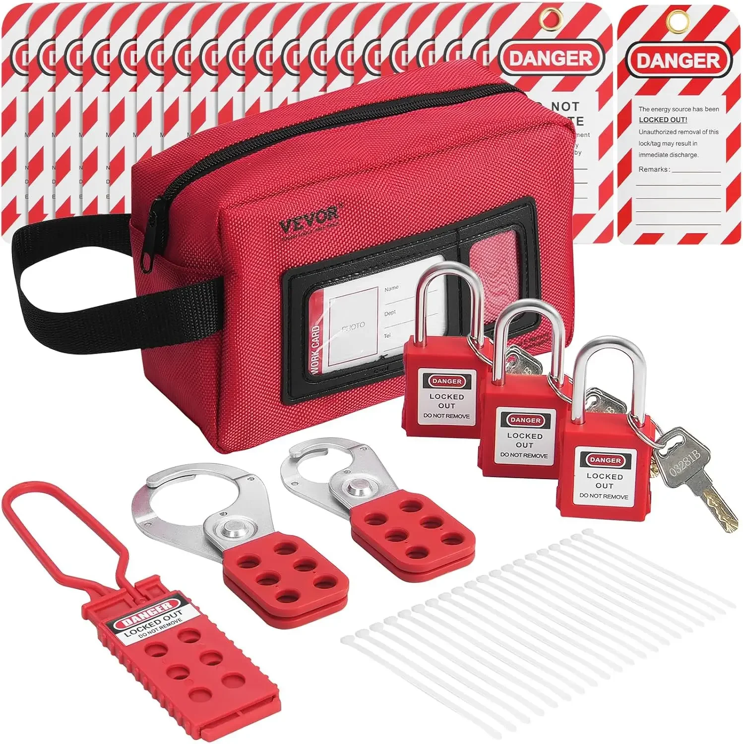 Electrical Lockout Tagout Kit, 26 PCS Safety Loto Kit Includes Padlocks, Hasps, Tags, Nylon Ties, and Carrying Bag