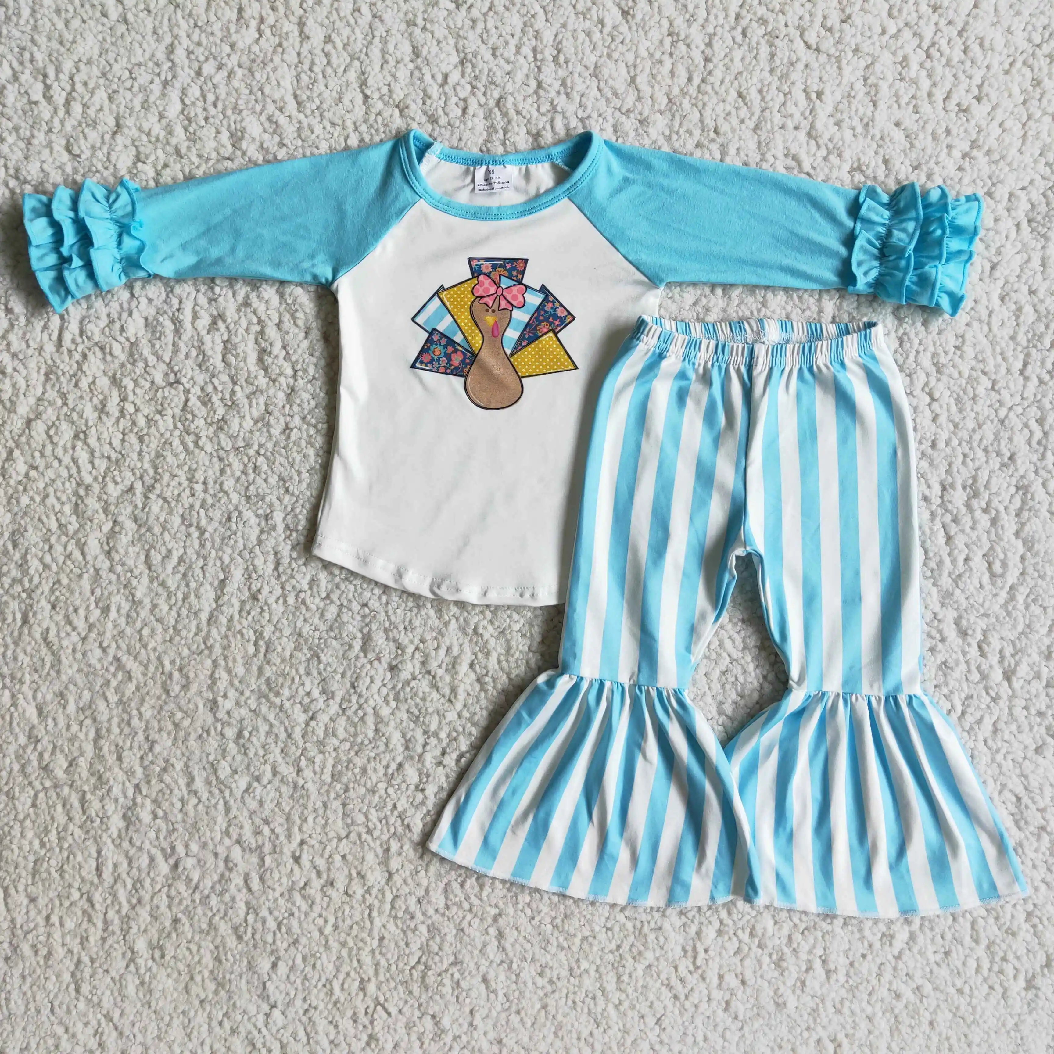 z1013-01 6 A4-16 Wholesale Autumn kids clothes girl Matching turkey long-sleeved pants Set Boutique Children clothing