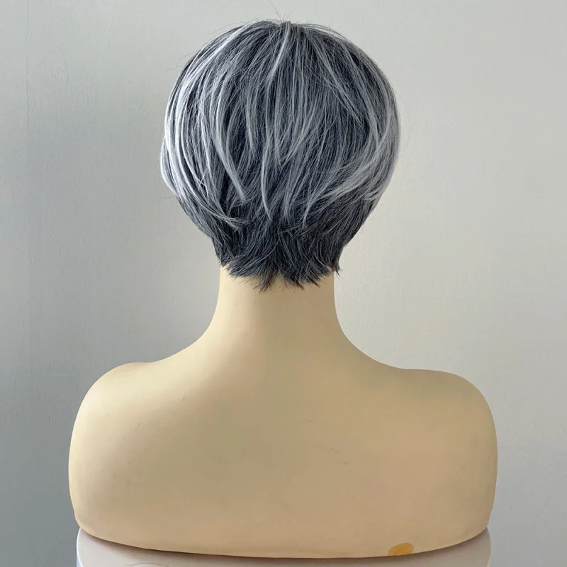 Picture 5: New European American black and white highlighted short hair for women, synthetic fiber machine-made wig