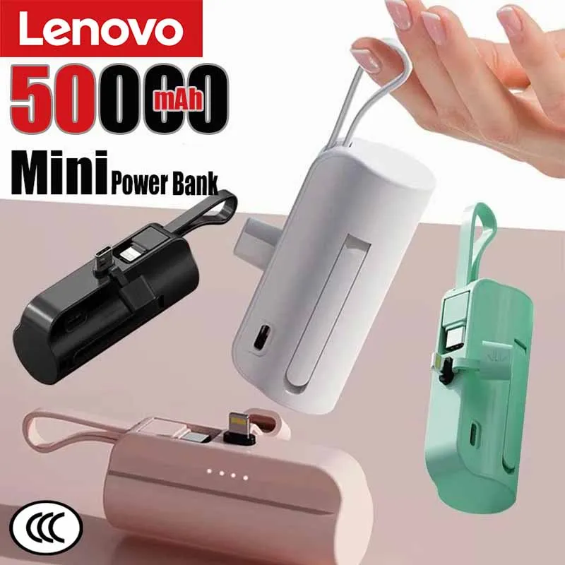 

Портативный мини-аккумулятор Lenovo 50000 мАч (Power Bank) с функцией Plug and Play, большой емкости, для iPhone, Huawei, Samsung. Хит продаж 2026 года.