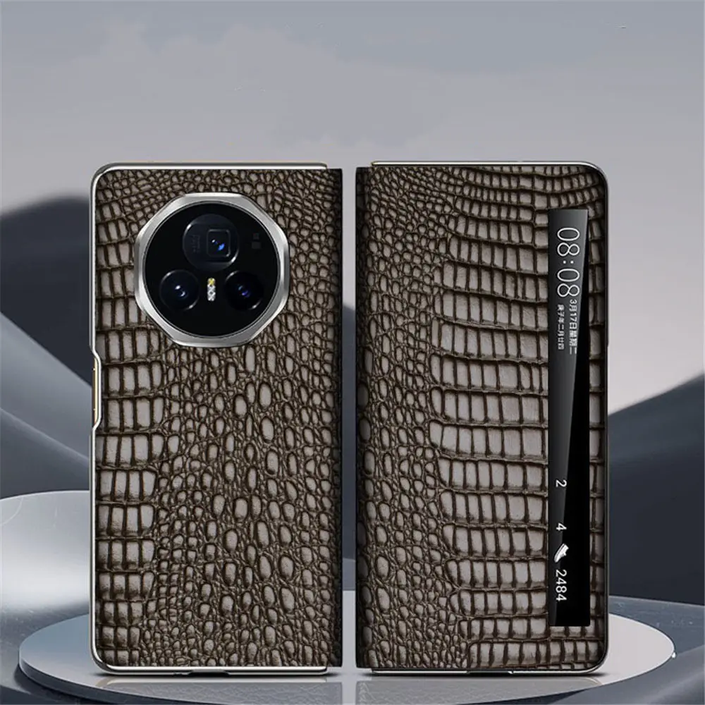 

Genuine Cowhide Leather Crocodile Magnetic Flip Case For Honor Magic V3 Hinge Full Protect Cover