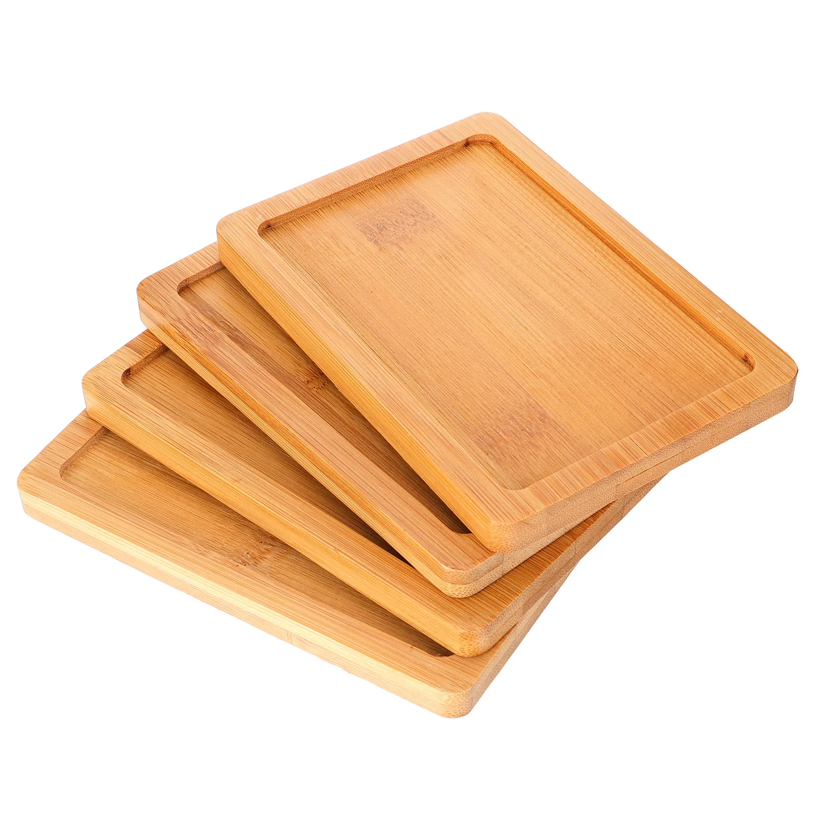 4Pcs Eco Friendly Bamboo Wood Flowerpot Tray Plant Pot Saucer Base for Water Control Protection Multipurpose Snack Service