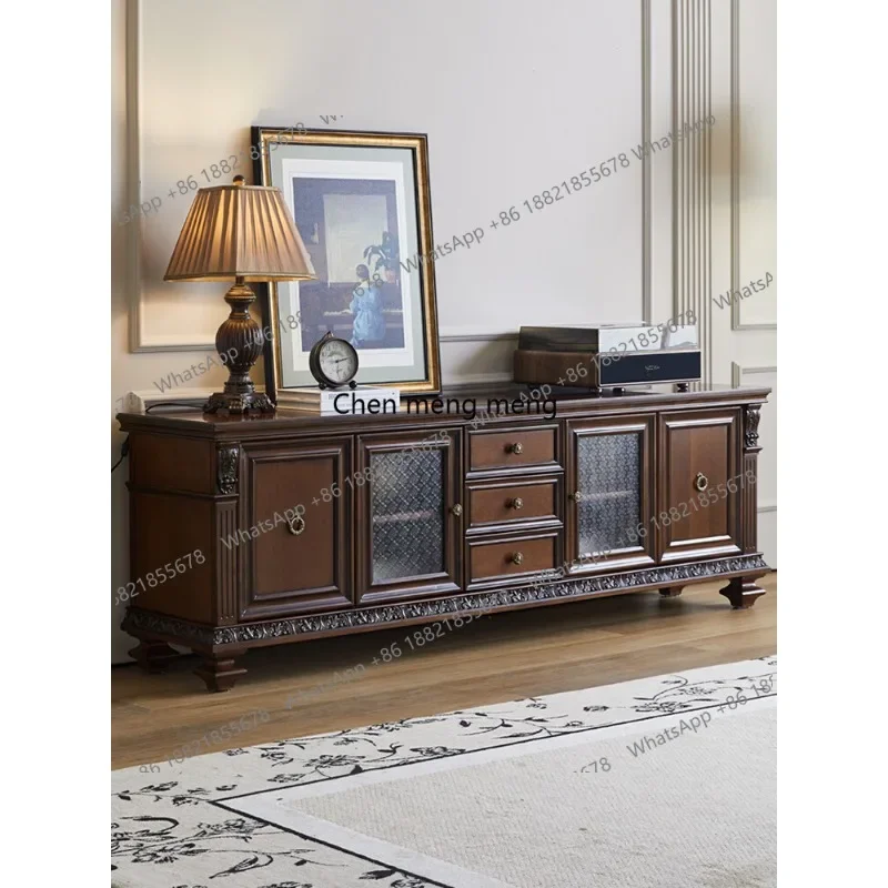 

Solid wood TV cabinet coffee table combination pure solid wood retro furniture, carved TV cabinet