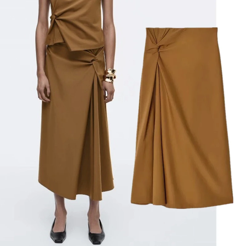 Maxdutti Southern France Elegant Minimalist Women's Twisted Design Mid Length Skirt Half Length Skirt Woman Clothing Faldas