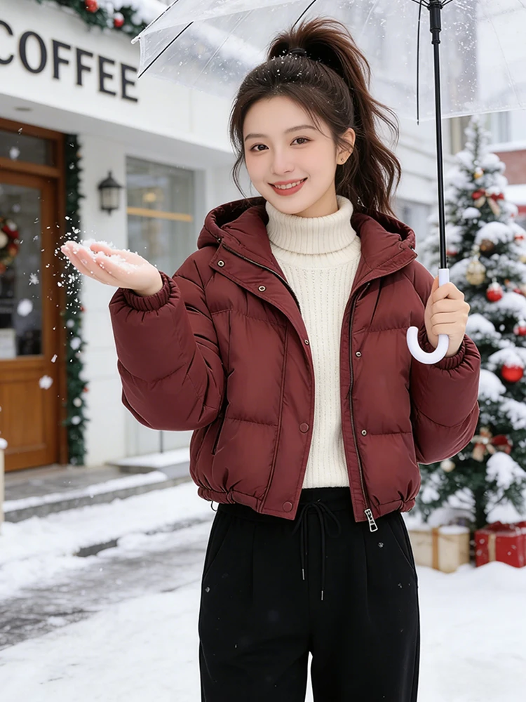 

Women's Hooded Thiened ort Cotton Jaet Winter Faion Outerwear American Sle Versatile Small Size Coat Korean Loose Fit