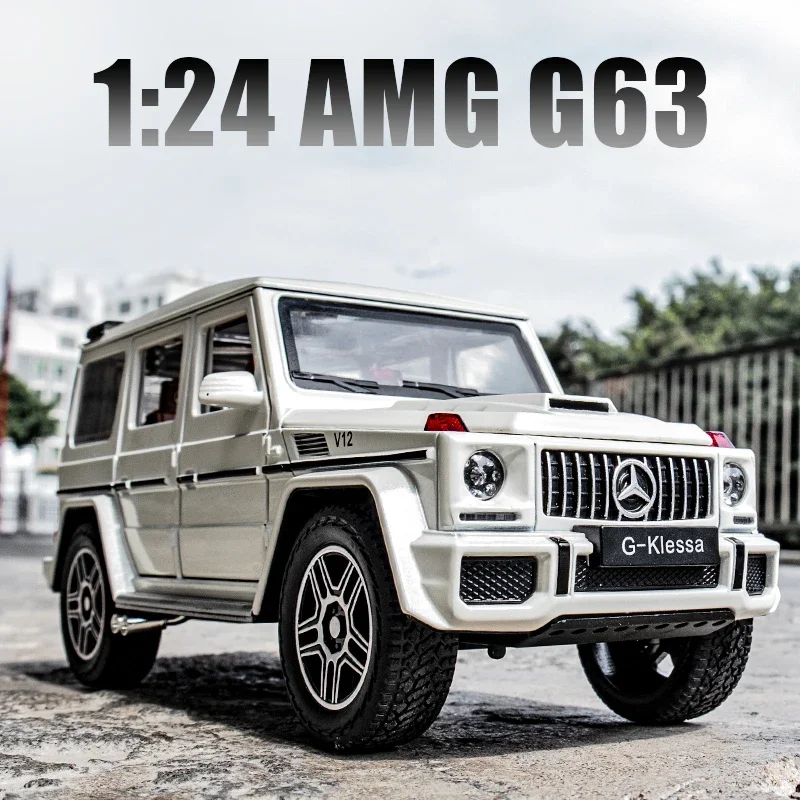 Модель Автомобиля AMG G63 1:24, игрушечный автомобиль из цинкового сплава со звуком и фотографией, подарок для мальчиков и девочек