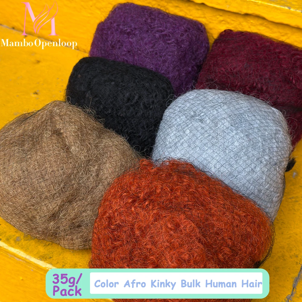 Extensões de Cabelo Humano Afro Kinky Bulk de 35g/Pacote para Dreadlocks e Tranças, 8 polegadas, para Reparo e Trançado
