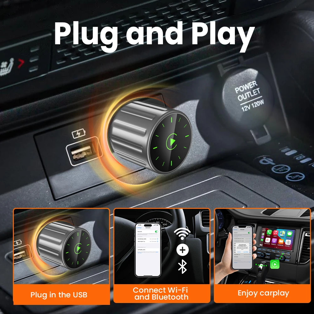 2 in1 سلكي إلى محول CarPlay Android التلقائي اللاسلكي لستيريو السيارة OEM مع USB دونغل صندوق صغير ذكي التوصيل والتشغيل بلوتوث