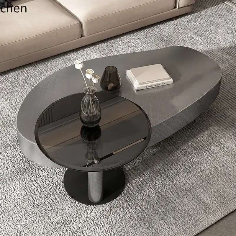 HSN coffee table modern minimalist stainless steel with solid wood light luxury small apartment living room special-shaped