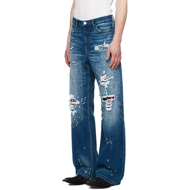 Man's Blue Grunge Y2k Jeans Japandi Style Oversize Jean Pants Vintage Harajuku Baggy Grunge Denim Trousers Alternative Clothes view 4