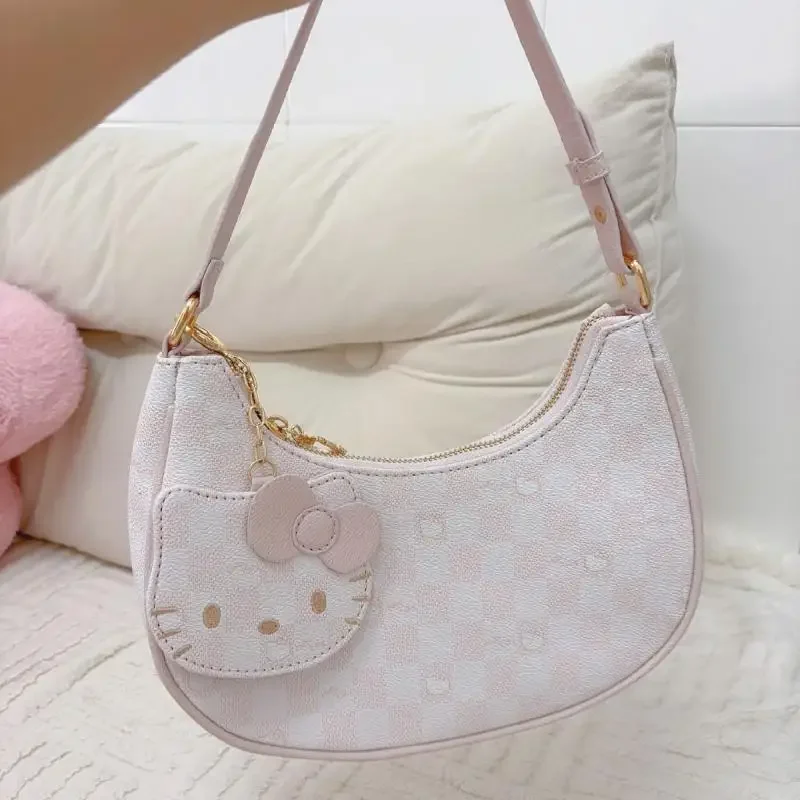 

New Kawaii Miniso Hellokitty Bag 2024 Hundred Underarm Bag Korean Fashionable Single Shoulder Crescent Bag Handbag for Girls