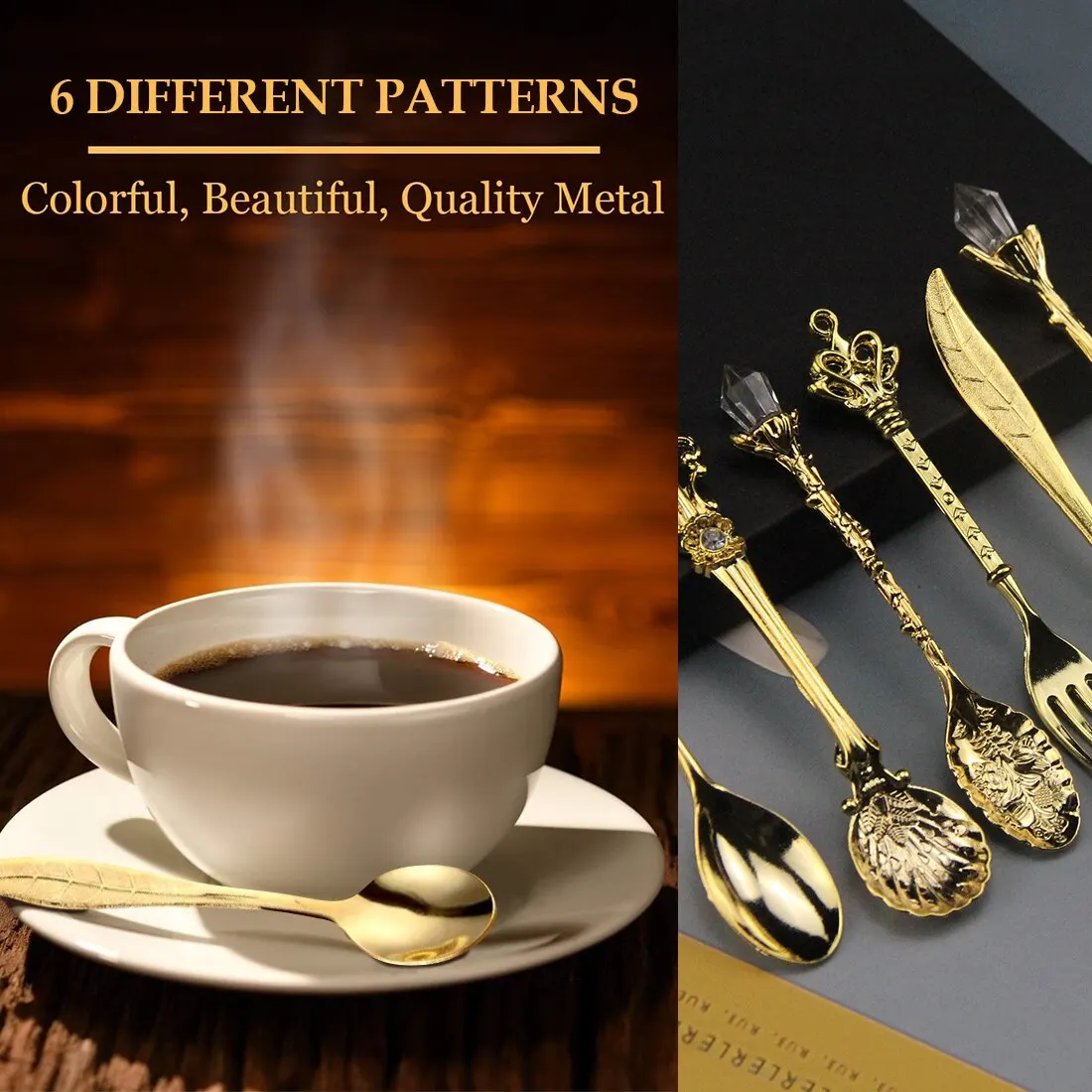 6Pcs/Set Vintage Carved Coffee Spoon Teaspoon Retro Zinc Alloy Dessert Coffee Tableware Spoons Cutlery Kitchen