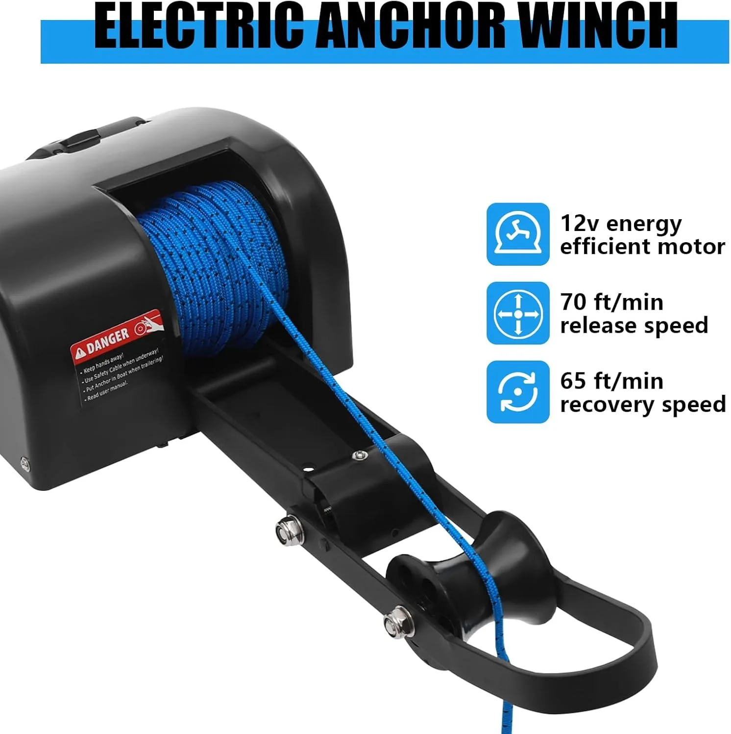 Anchor 35LBS Electric Boat Winch Remote Control 100ft Rope 12V 24ft Boat Retrofit/Upgrade New