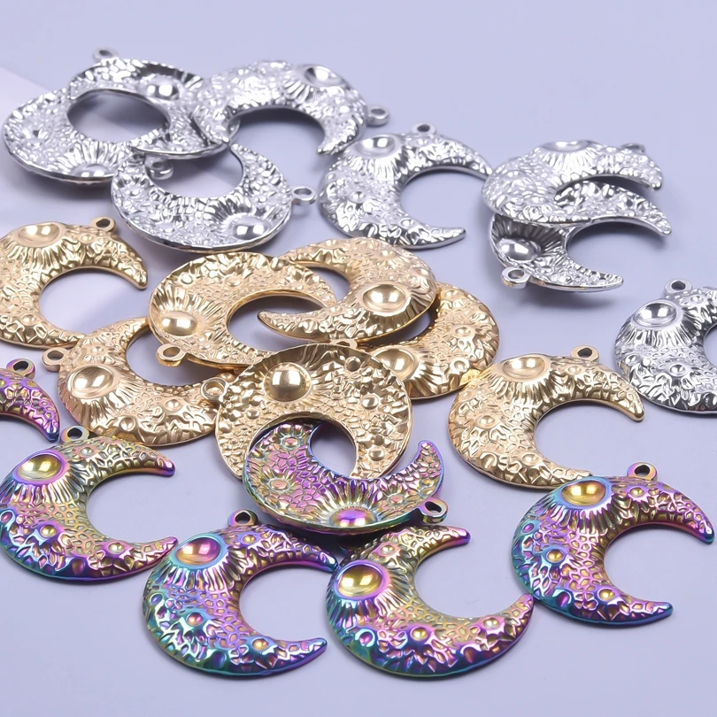 10pcs Crescent Moon No Fade Stainless Steel Charm The Cat On Moon Pendant Accessories Making DIY Earrings Jewelry Finding Craft