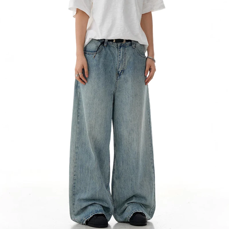 IEFB بنطال جينز أزرق مغسول أمريكي للرجال جديد عصري من قماش الدنيم كلينفيت مستقيم فضفاض واسع الساق بنطلون عتيق ملابس الشارع الشهير 9W3057