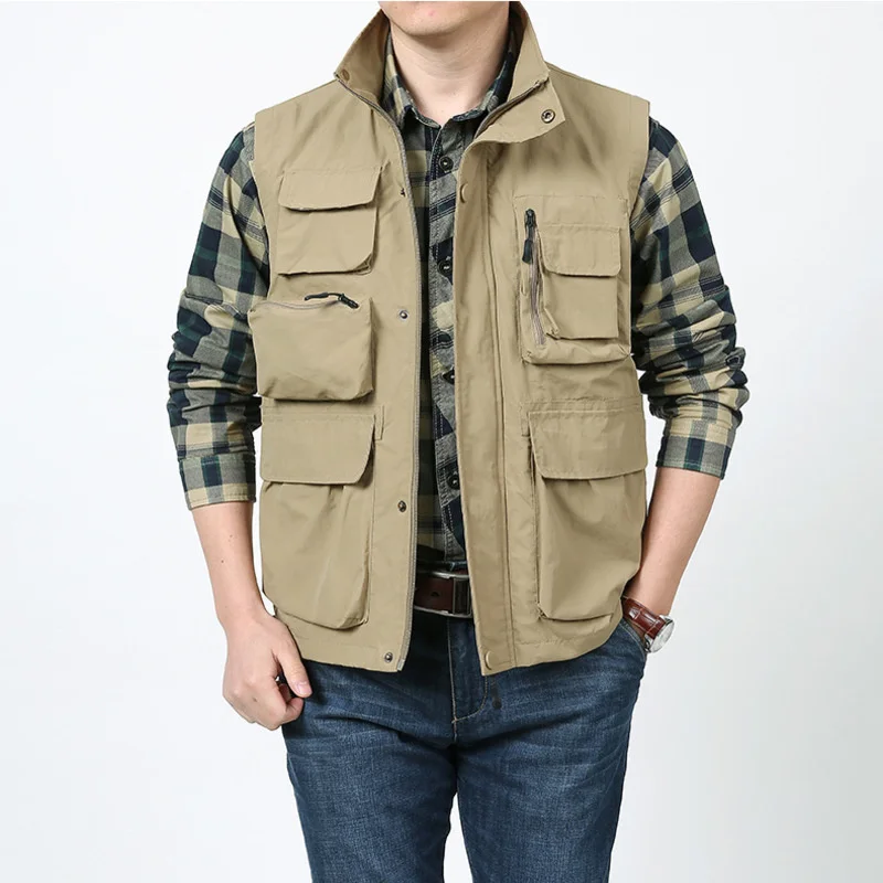 

Fishing Clothing Spring Denim Vest Men's Sleeve Sleeveless Jacket Summer Mesh Work Tactical Military Coat Padded Hunting Camping