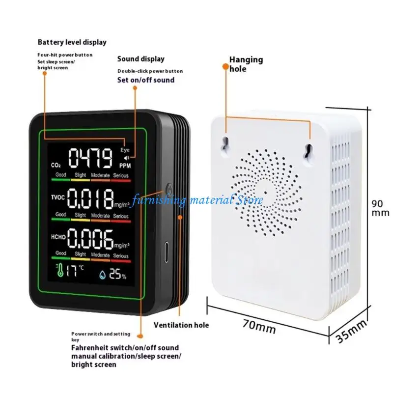 

Y5GD LCD Display Air Tester Easy to carry Design for CO2 TVOC Formaldehyde Moisture