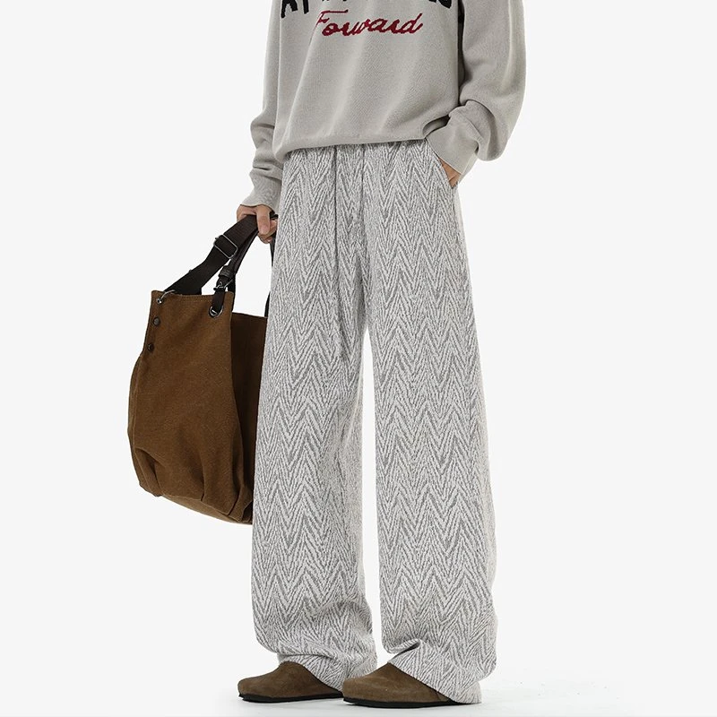 

Autumn Men's Casual Pants Textured Pleated Wide Leg Loose Straight Draped Fashion Trendy Oversize Men Casual Pants