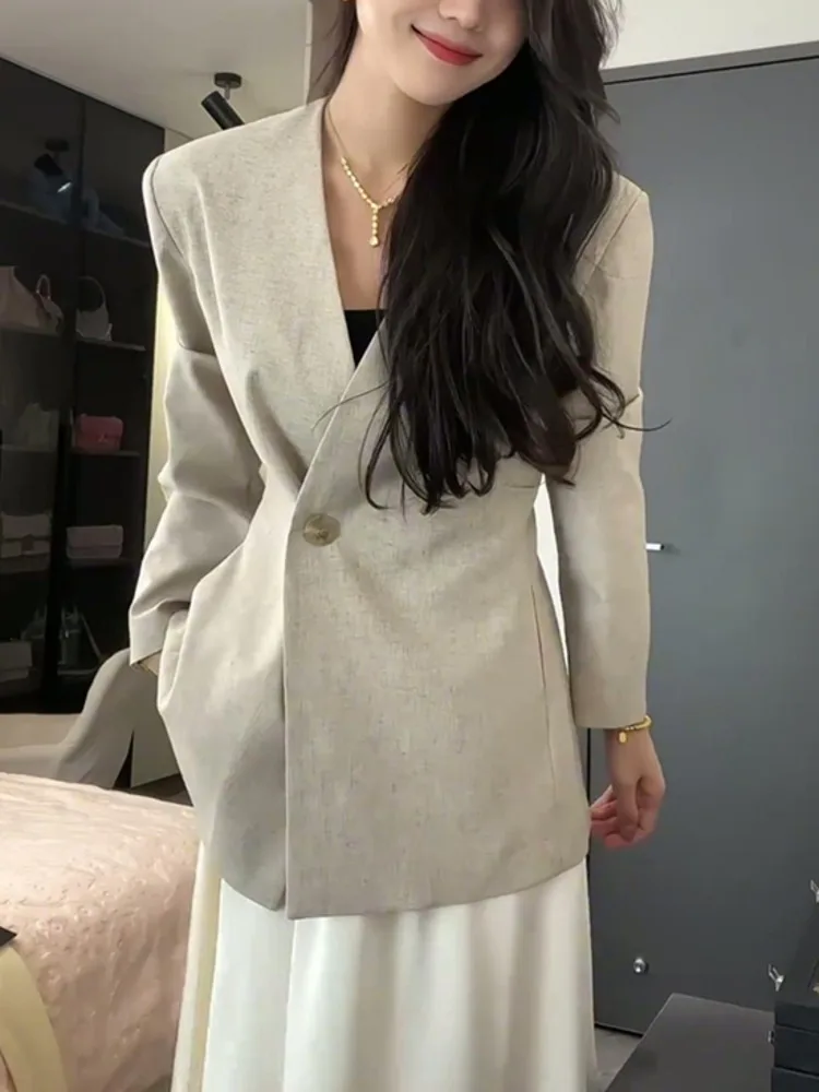 KWTX 2025 ファッション レディース Vネック ブレザー シングルボタン スリムフィット エレガント オフィス ジャケット カジュアル シック トップス 春夏 薄手 ルーズ
