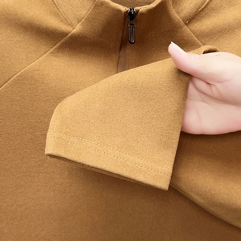 Herren T-Shirt mit halbem Reißverschluss, Stehkragen, langen Ärmeln, einfarbig, Raglanärmel, weiche Thermobasis, lässige Alltagsoberteile – Detail 14