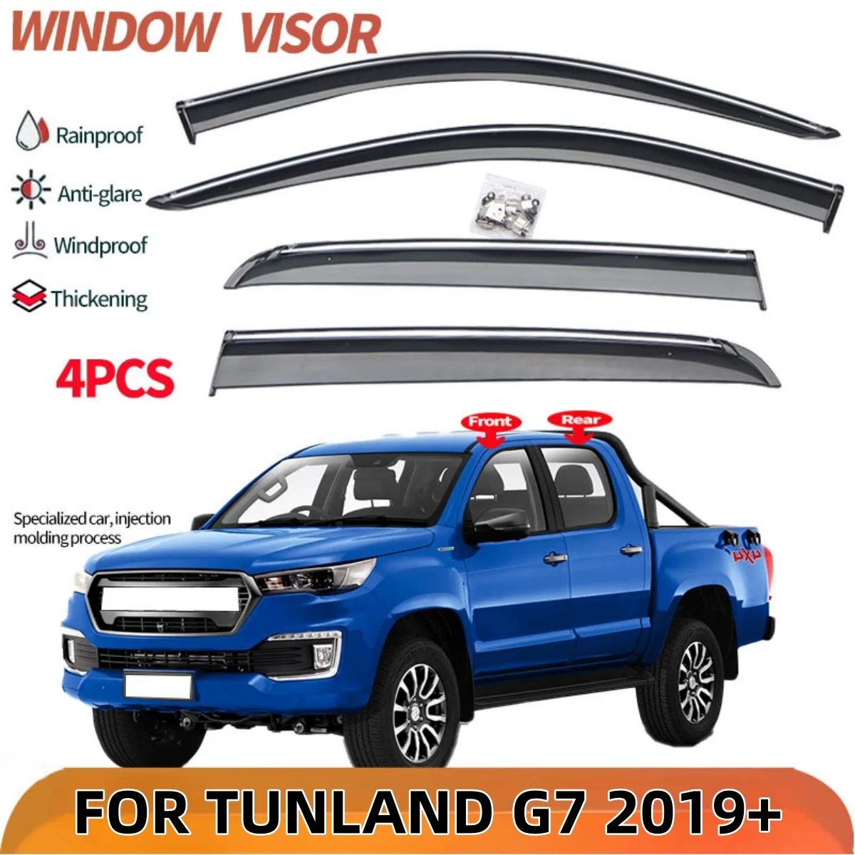 Black Sliver Chrome Design Side Window Visor For Foton Tunland G7 2019 2020 2021 2022 2023 2024 2025 Car Wind Shields