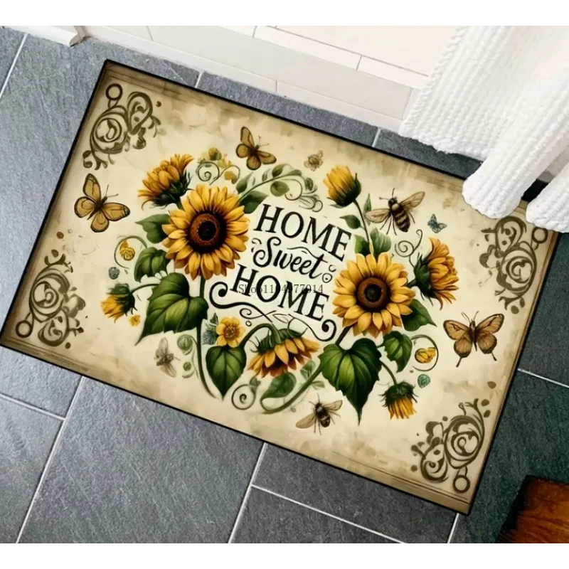 

Приветственный коврик Sweet Home, узор подсолнуха, нескользящий напольный коврик, для внутреннего использования, украшение для дома