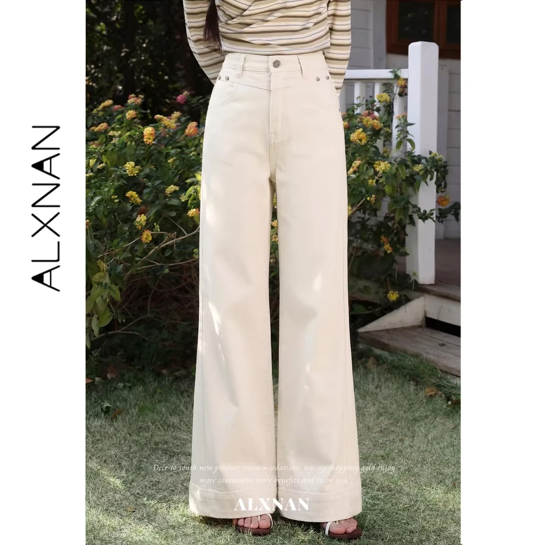 

Женские прямые джинсы ALXNAN, повседневные широкие джинсовые брюки свободного кроя, модель 2026, для офиса, с высокой талией, модные, элегантные, женские L63162A