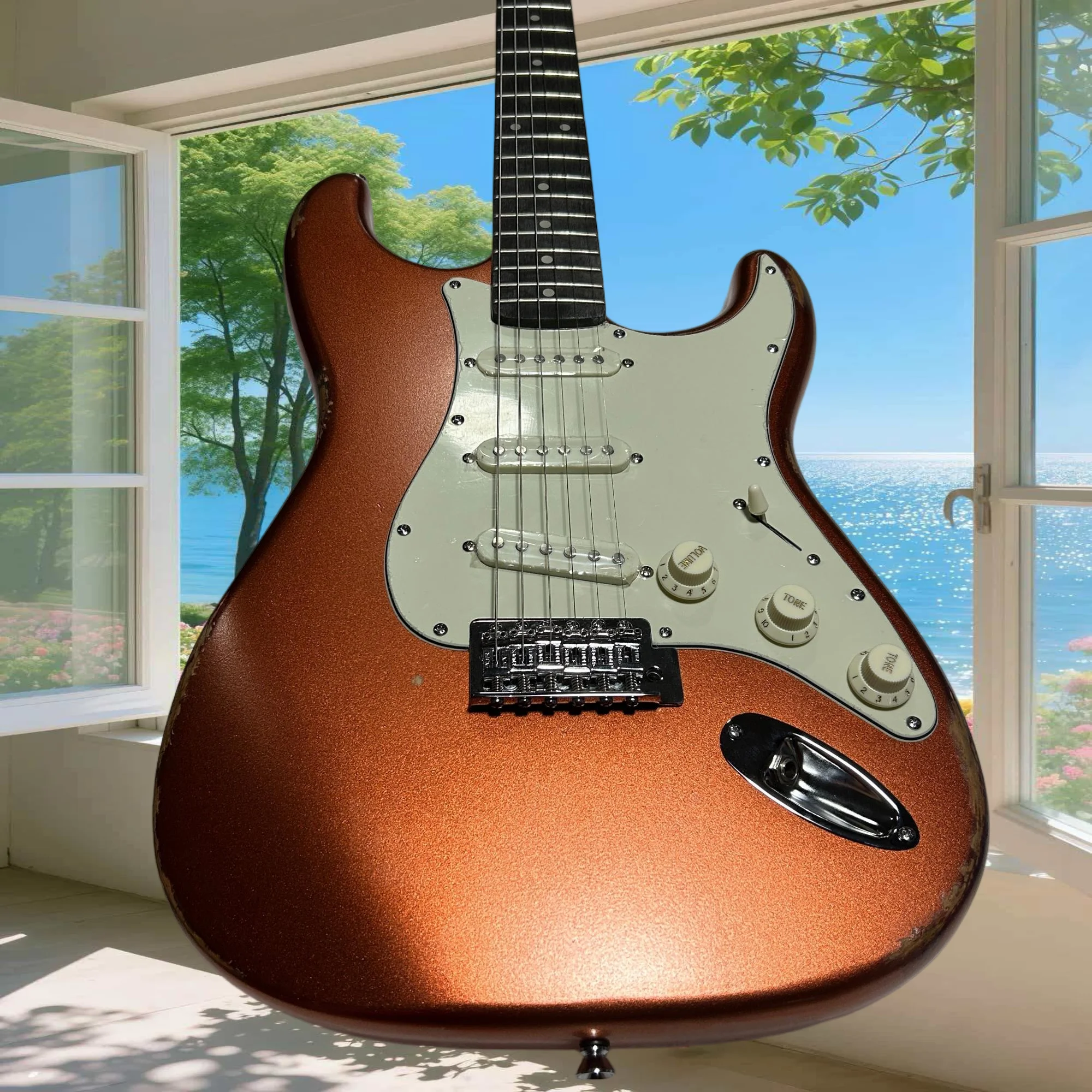 

Make Old Orange 39 Inch STSS Surf Electric Guitar Rosewood Neck Alder Body 22 Tone SSS Pickup Vintage Classic Rock