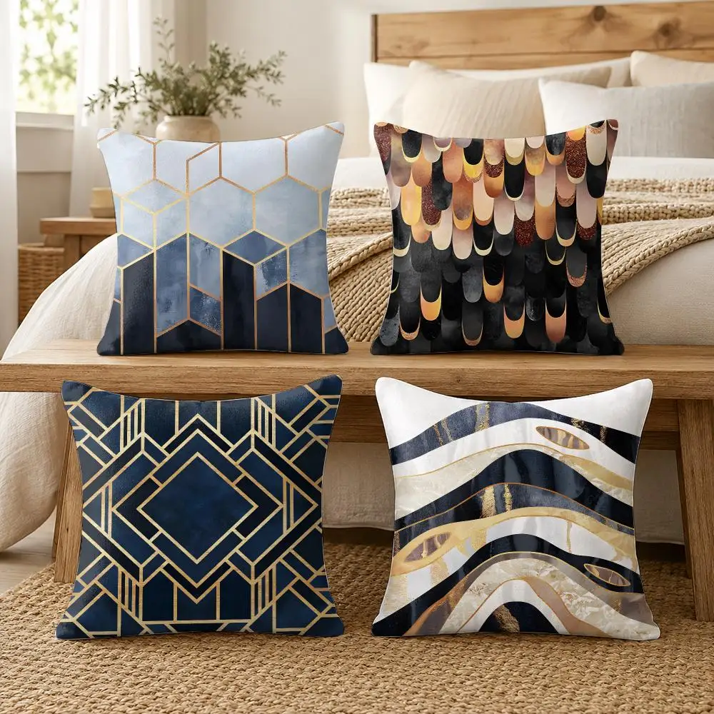 Nordic Original Geometric Marble Cushion Cover Silky Short Plush Invisible Zipper Dustproof Sofa Pillow Case For Home Decor