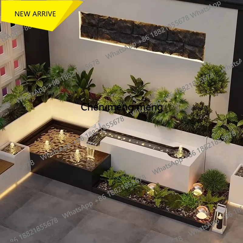 Modern Stainless Steel Water Ornaments - Safe Circulating Water Landscape Wall with Fish Pond & Flower Box for Outdoor Courtyard