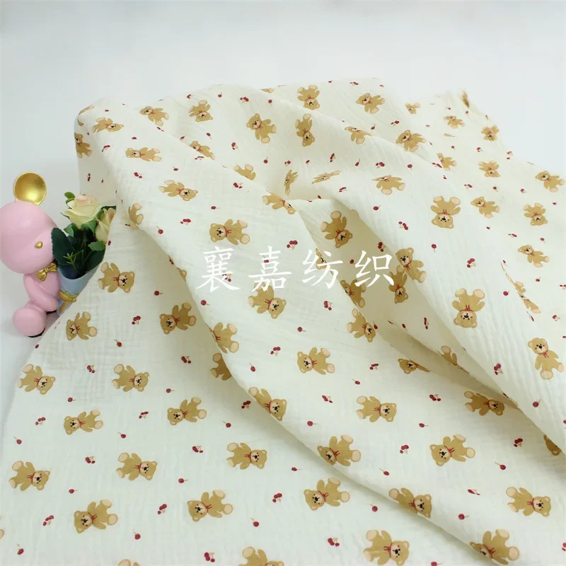 Double Cotton Crepe Cloth, Gauze Cartoon Bear, Fabric, Baby and Children\'s Clothing, Small Blanket Fabric