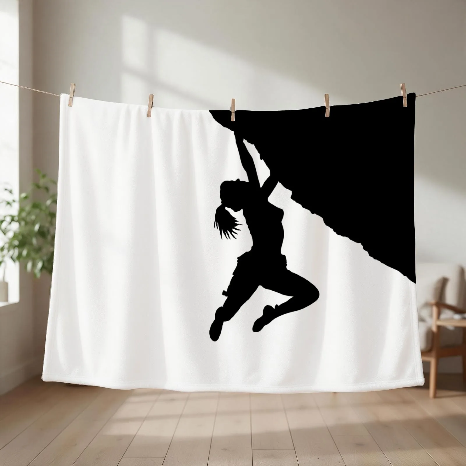 girl bouldering silhouette Throw Blanket couch cozy soft plush fuzzy picnic outdoor blanket